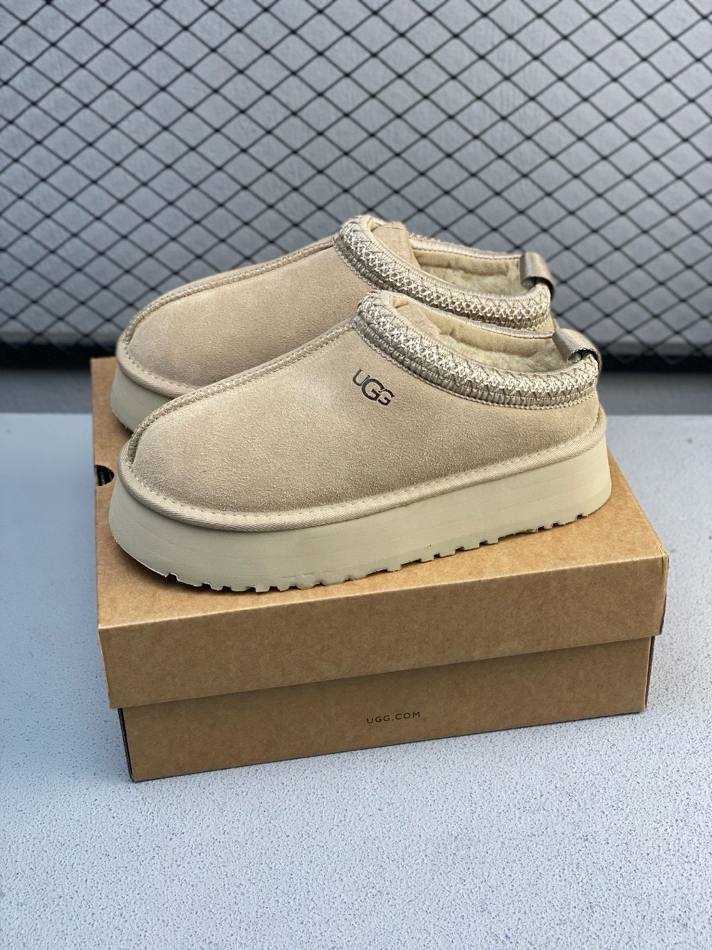 UGG Sandstone Suede Slip-On Clog in Light Beige